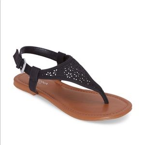 Black Arizona T-Strap Flat Sandals